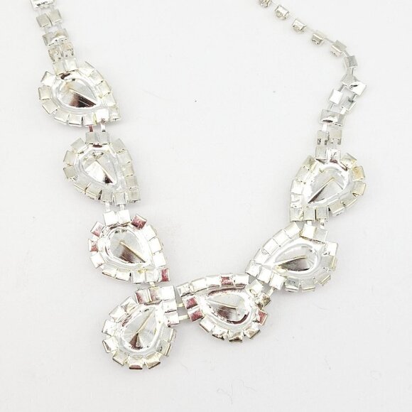 Special Occasion Teardrop Rhinestone Necklace Silver Tone Lavender & Clear NOS - Picture 8 of 8